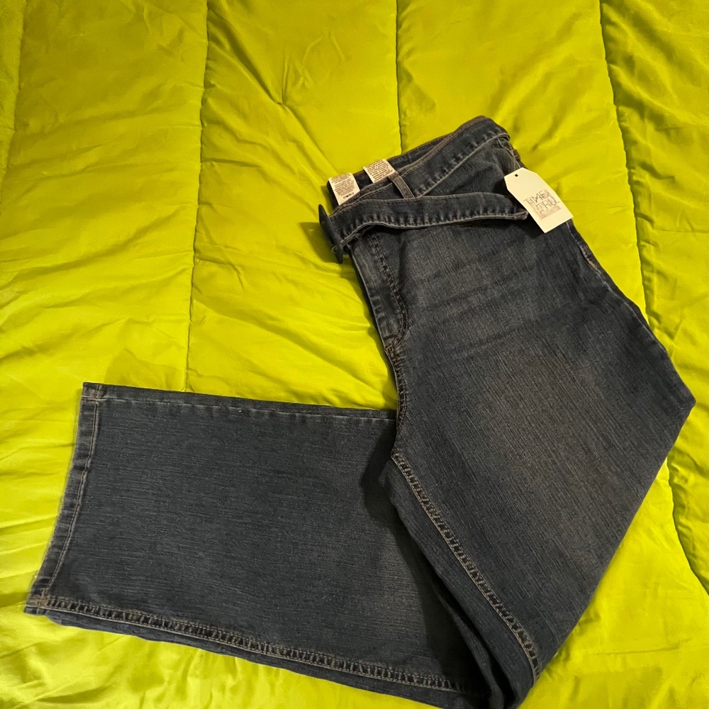 Blue Long Pants Self Belt Jean Wide Leg size 10(38x29)
